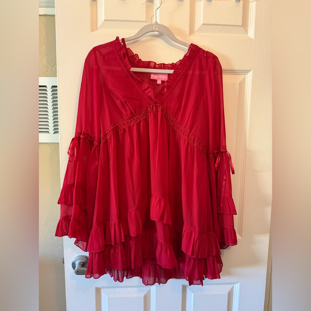 Sugar Thrillz Real Divinity Red Mini Dress Sheer Dolls Kill